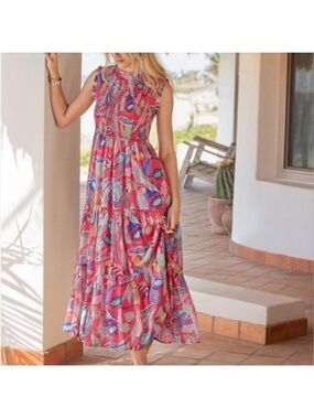 Oliphant Polly Coral Silk/Cotton
Maxi Dress Size Large